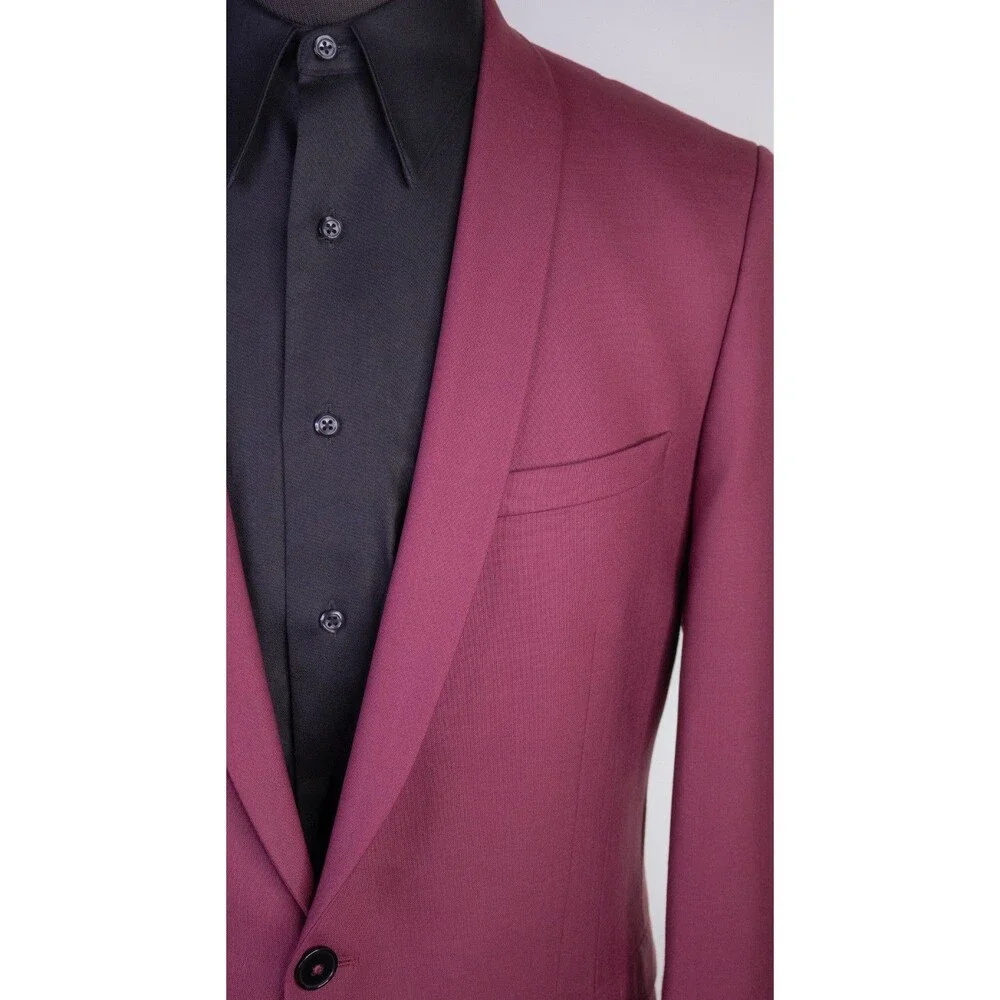 Twisted Tailor X-SLIM Blazer Sport Coat 44R Solid Burgundy Wool Blend 2-Button